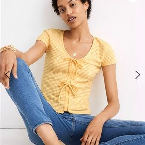 Madewell Gingham Bow-Front Tee size small